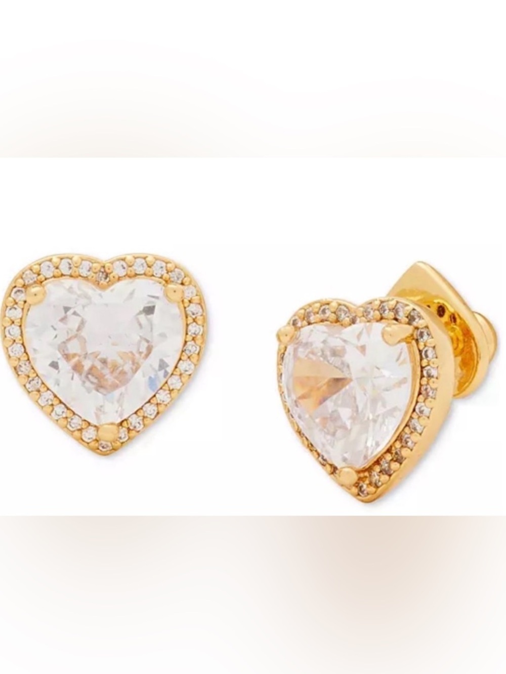Kate Spade ✨LIKE NEW✨ My Love Gold Pavé Heart Cubic Zirconia Crystal Halo Studs
